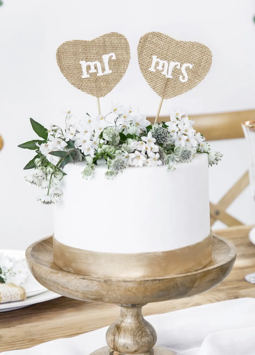 Toppery na tort weselny Mr & Mrs z juty (2szt.)