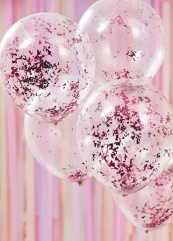 Urodzinowe balony z KONFETTI różowym (5szt.)