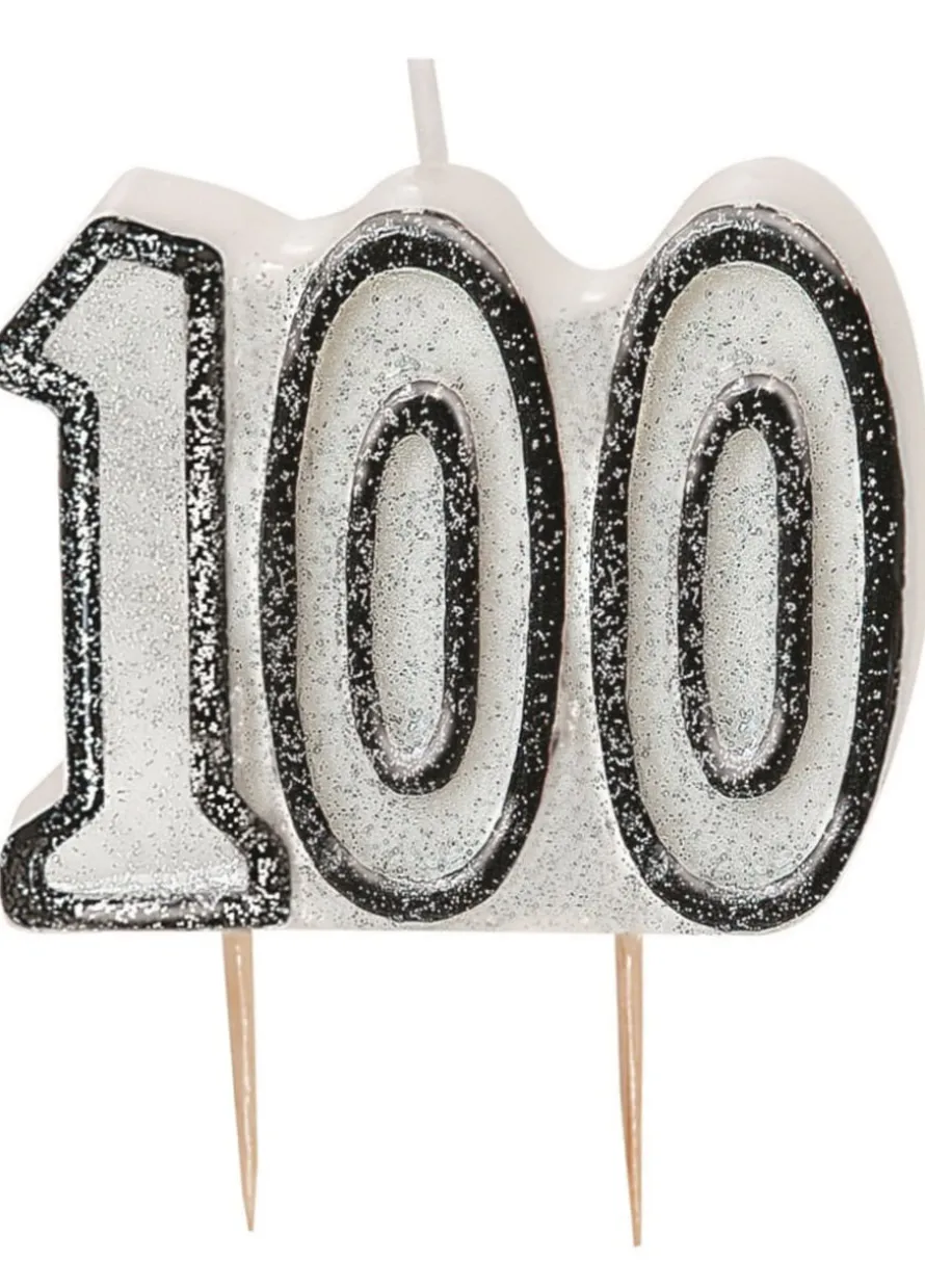 Świeczka urodzinowa 100 URODZINY czarna świeczka na tort