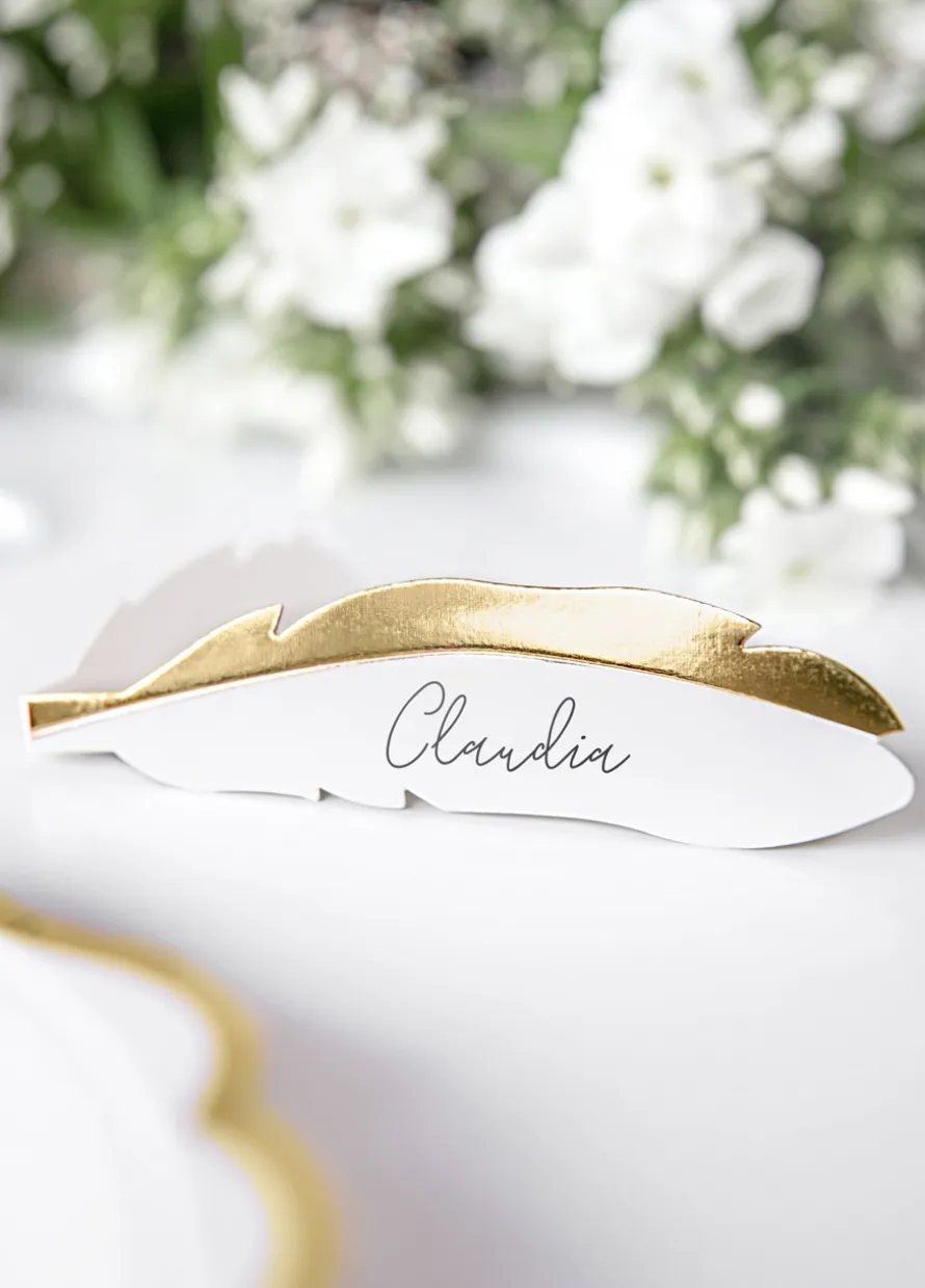 Winietki na stół piórko LOVELY SWAN złote (10szt.)