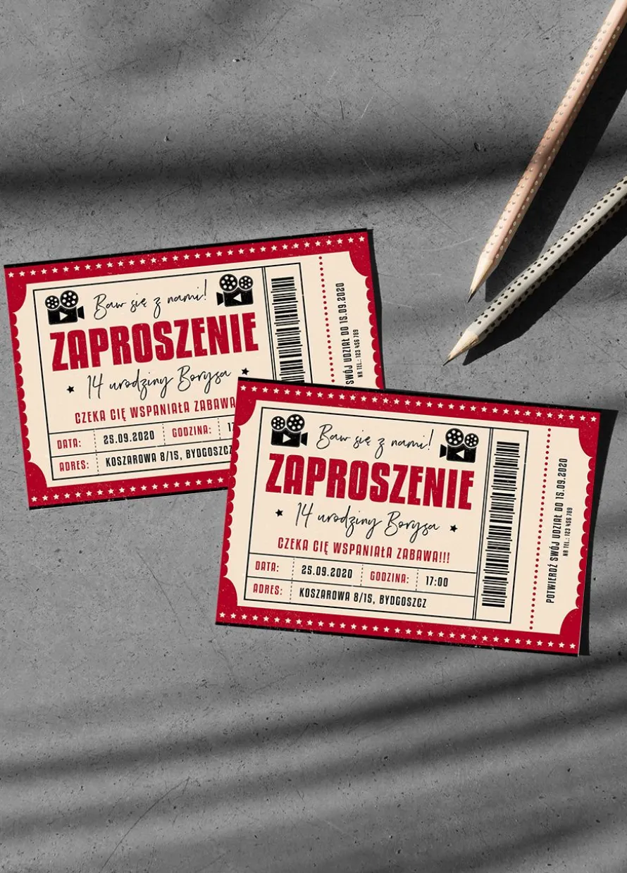 Zaproszenia BILET zaproszenia personalizowane na urodziny