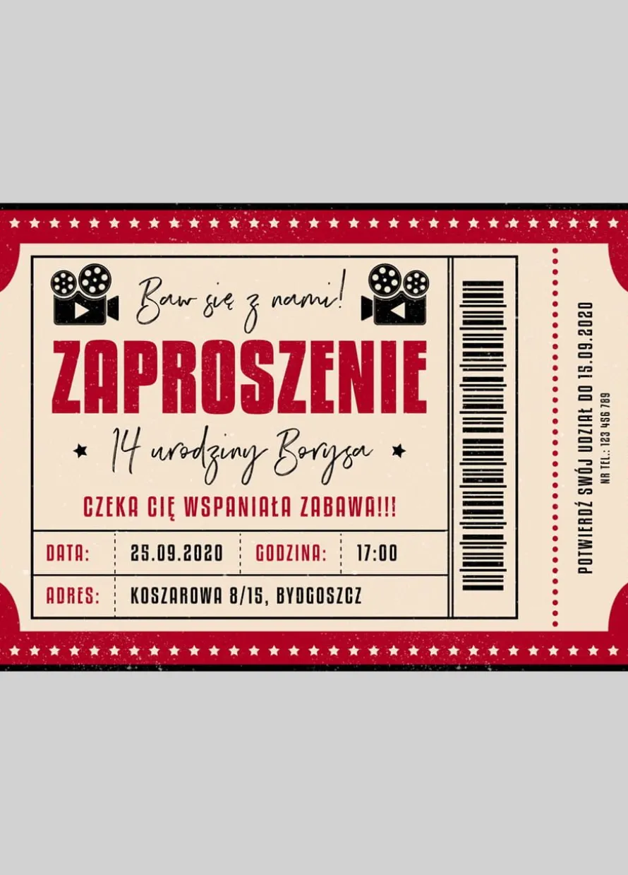 Zaproszenia BILET zaproszenia personalizowane na urodziny