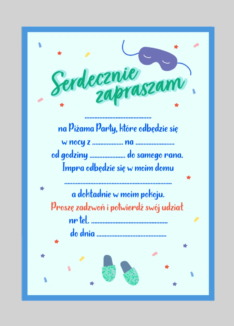Zaproszenia dla dzieci na PIŻAMA PARTY