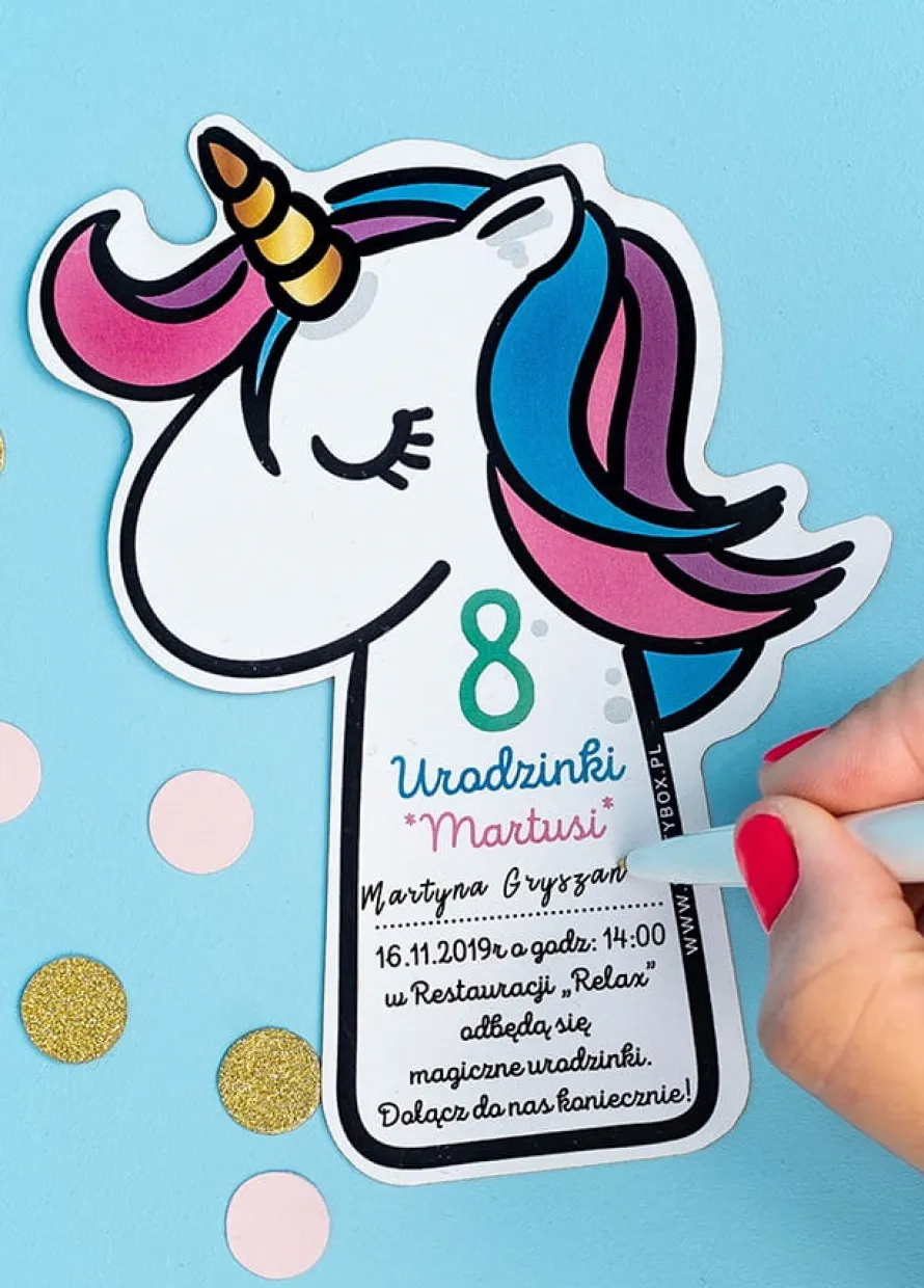 ZAPROSZENIA JEDNOROŻEC personalizowane urodziny unicorn (6szt.)