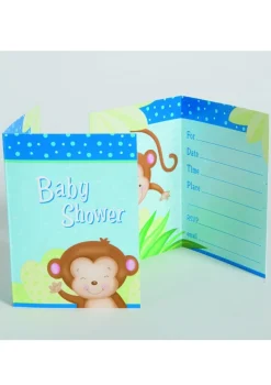 Zaproszenia na Baby Shower niebieskie MAŁPKI (8szt.)