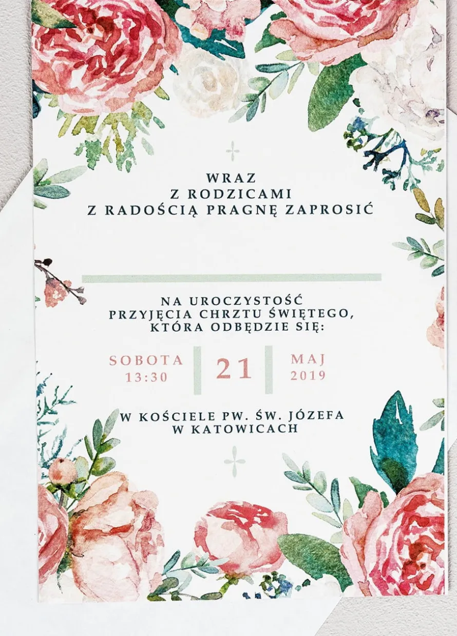 Zaproszenia na chrzest personalizowane PIWONIE