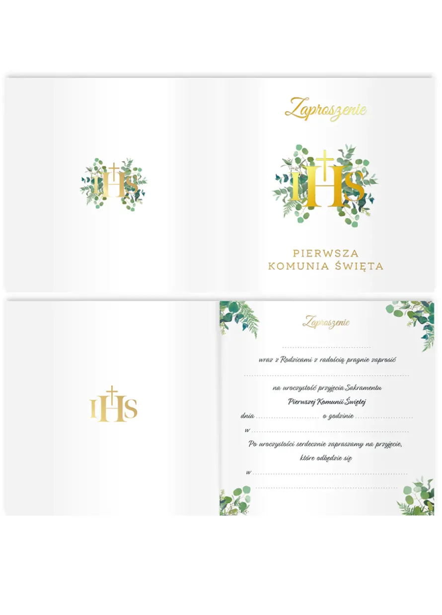Zaproszenia na komunię IHS EUKALIPTUS