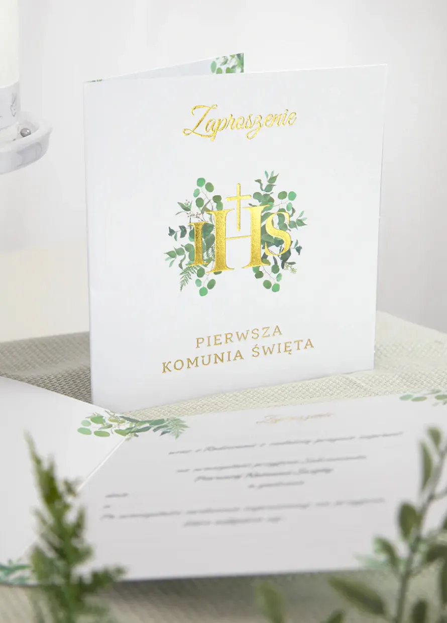 Zaproszenia na komunię IHS EUKALIPTUS