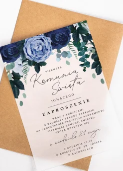 Zaproszenia na komunię personalizowane PIWONIE 14x19,5 cm