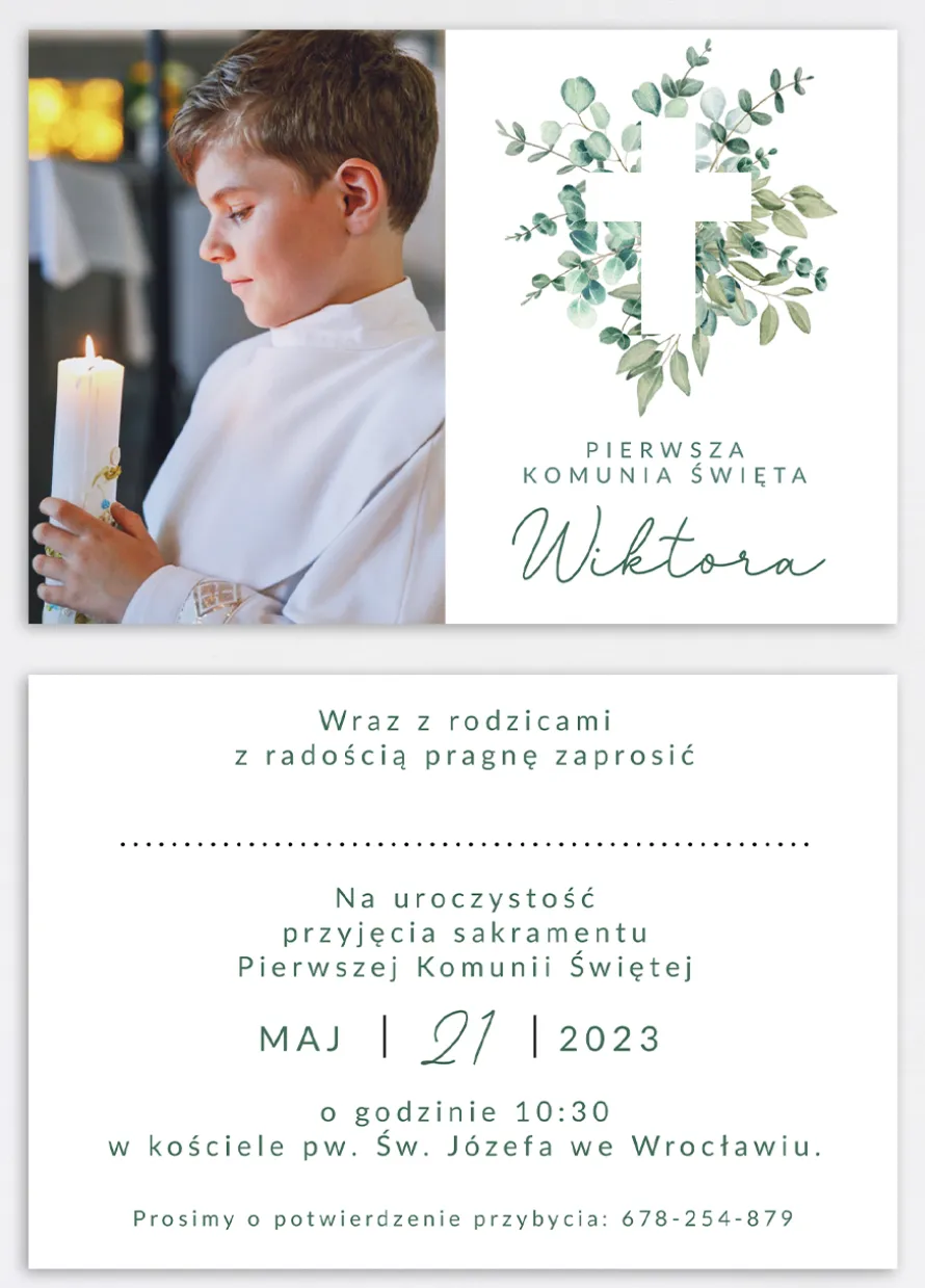 Zaproszenia na PIERWSZĄ KOMUNIĘ ŚWIĘTĄ ze zdjęciem