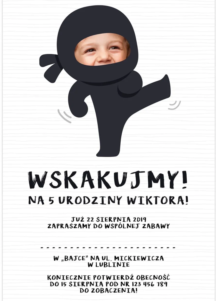 Zaproszenia na urodziny dla dzieci NINJA personalizowane
