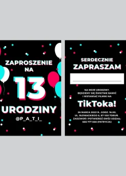 Zaproszenia na urodziny nastolatków W STYLU TIK TOK