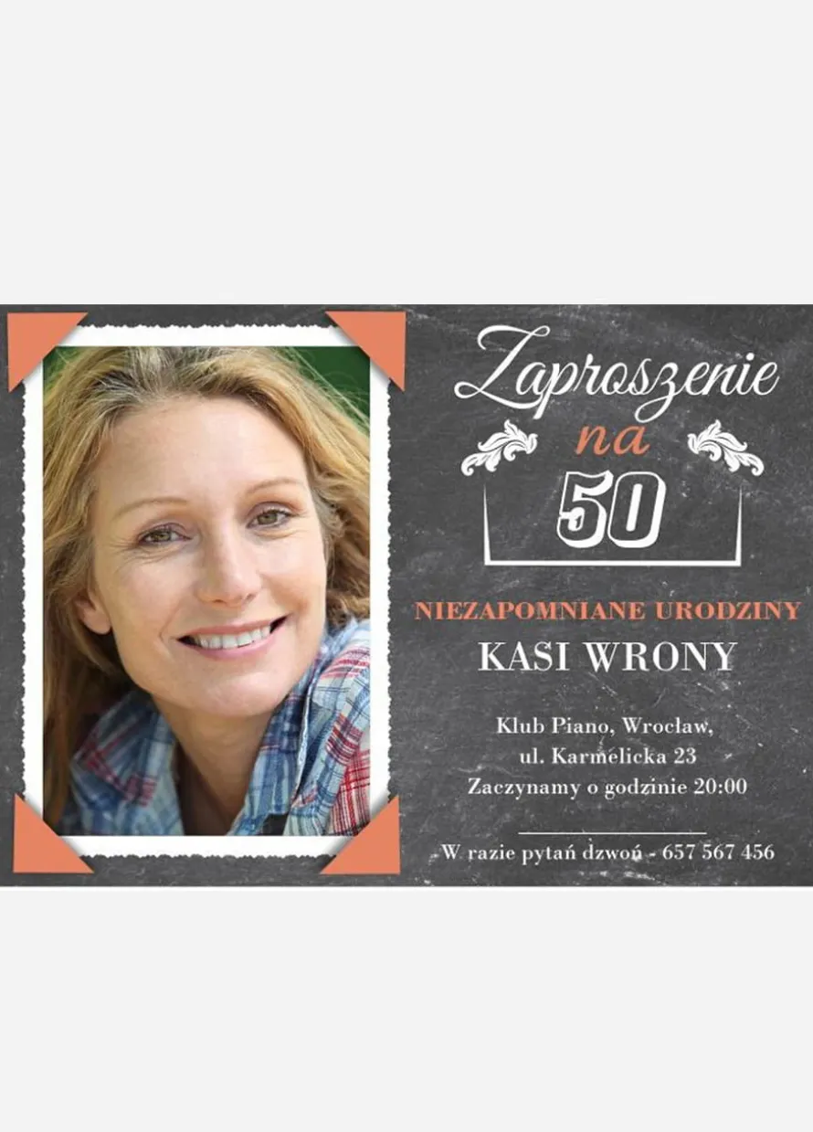 Zaproszenia na 50 urodziny personalizowane TABLICA FOTO