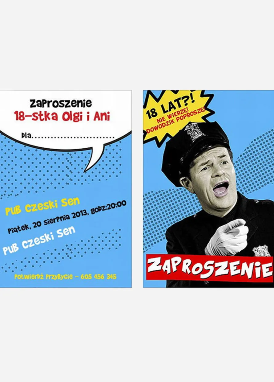 Zaproszenia na 18 urodziny POLICJANT