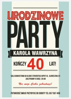 Zaproszenia na 40 urodziny URODZINOWE PARTY personalizowane