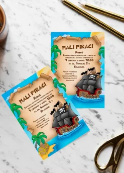 Zaproszenia personalizowane pirackie POSZUKIWANIE SKARBÓW