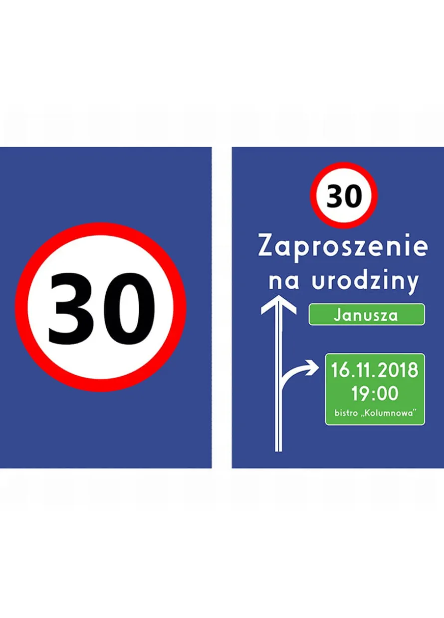 Zaproszenia personalizowane na urodziny ZNAK 30