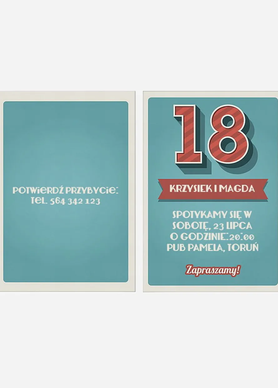 Zaproszenia personalizowane na 18 urodziny TURKUS