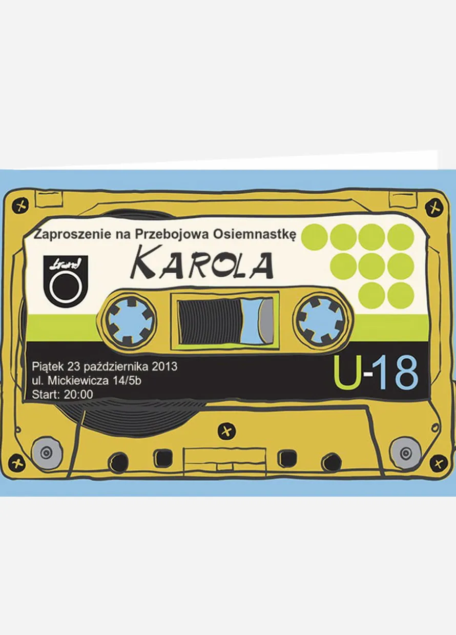 Zaproszenia personalizowane na 18 urodziny KASETA