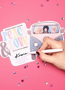 Zaproszenia personalizowane na imprezę tematyczną HIPPIE (6szt.)