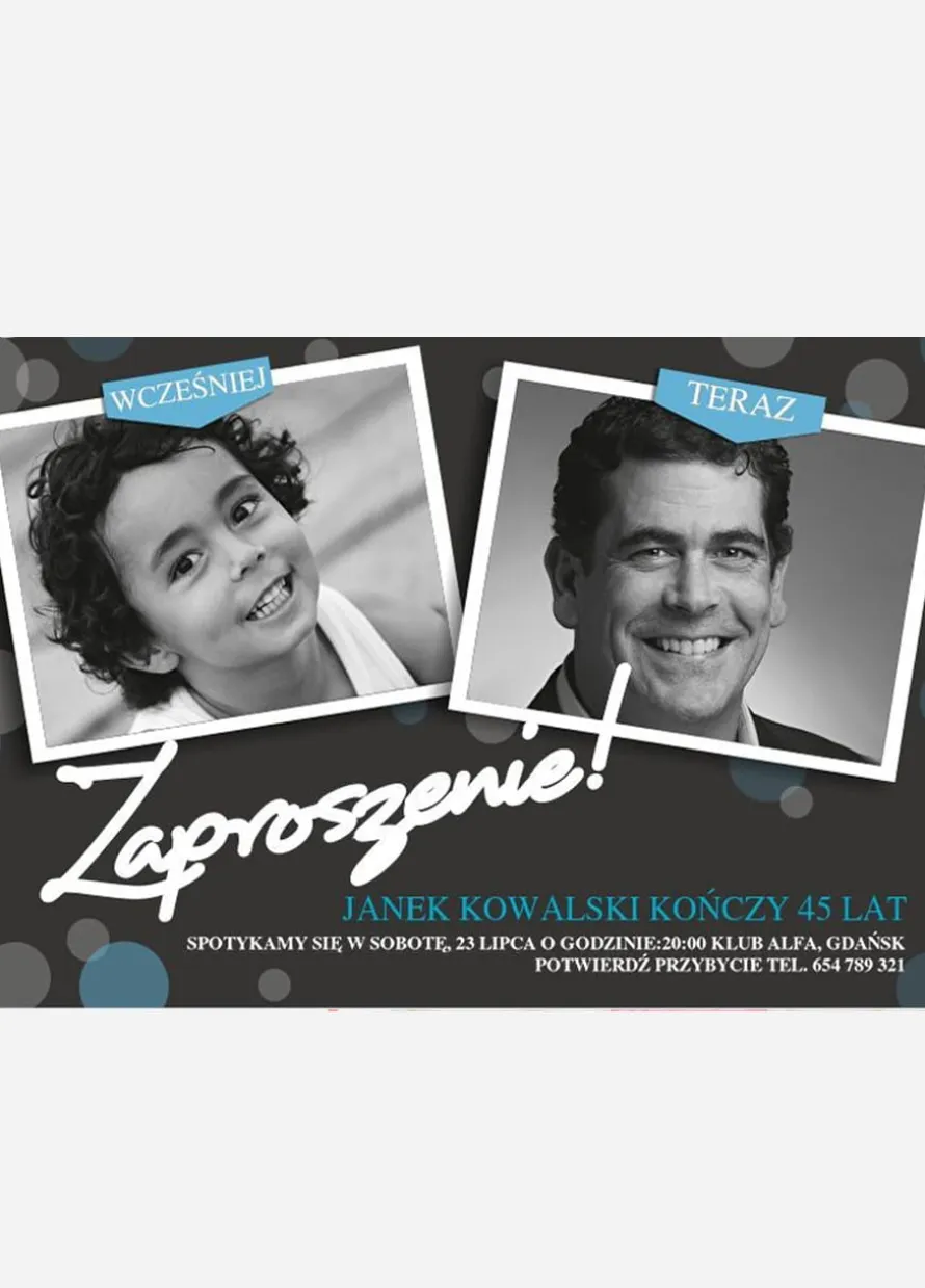 Zaproszenia urodzinowe KIEDYŚ I DZIŚ zaproszenia ze zdjęciami