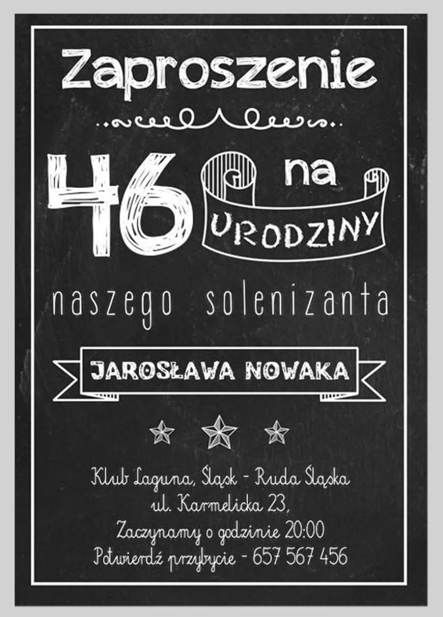 Zaproszenia urodzinowe TABLICA personalizowane