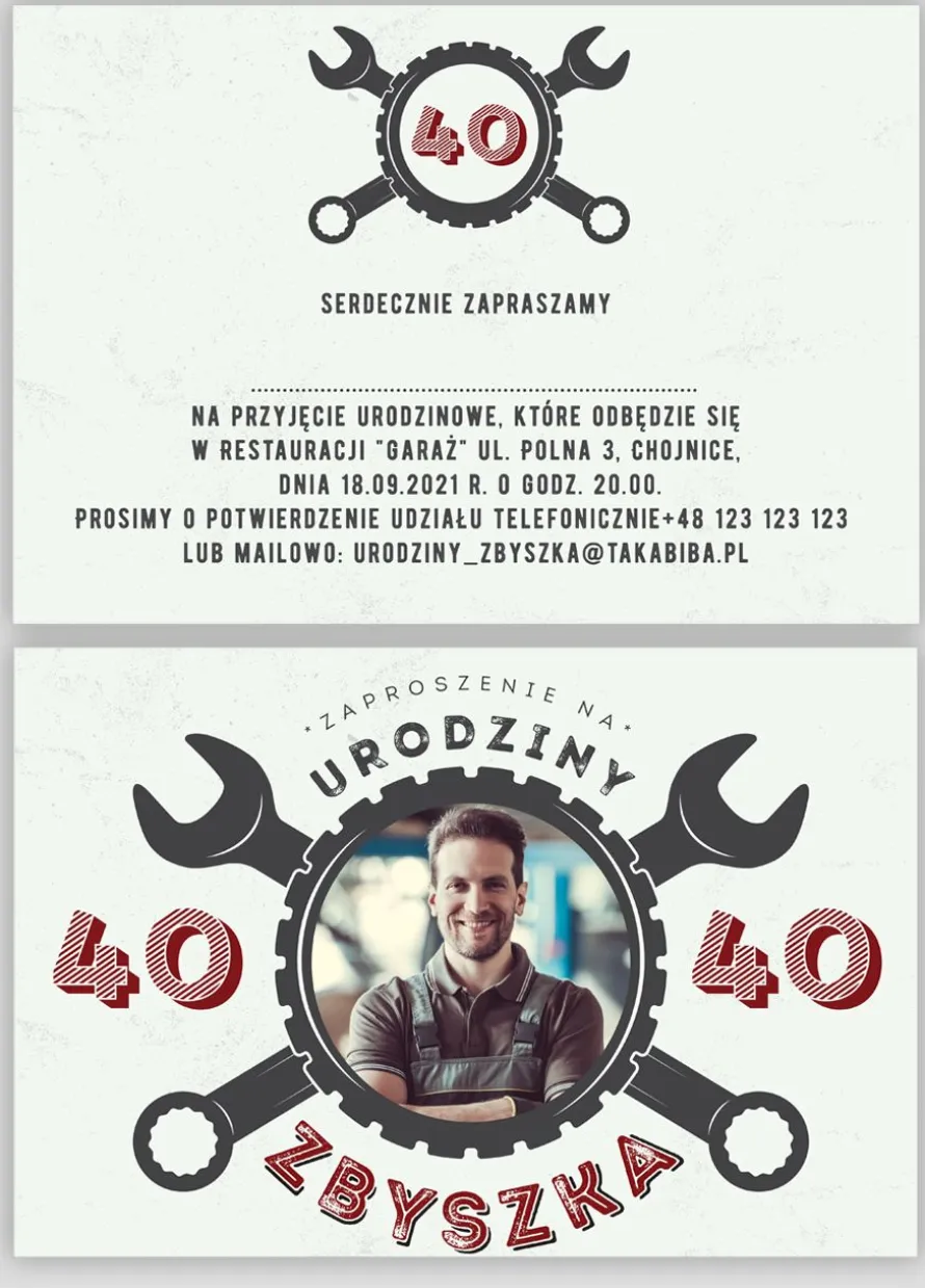 Zaproszenia ze zdjęciem URODZINY MECHANIKA