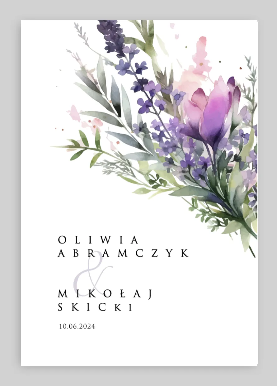 Zaproszenie ślubne LAWENDOWE z personalizacją