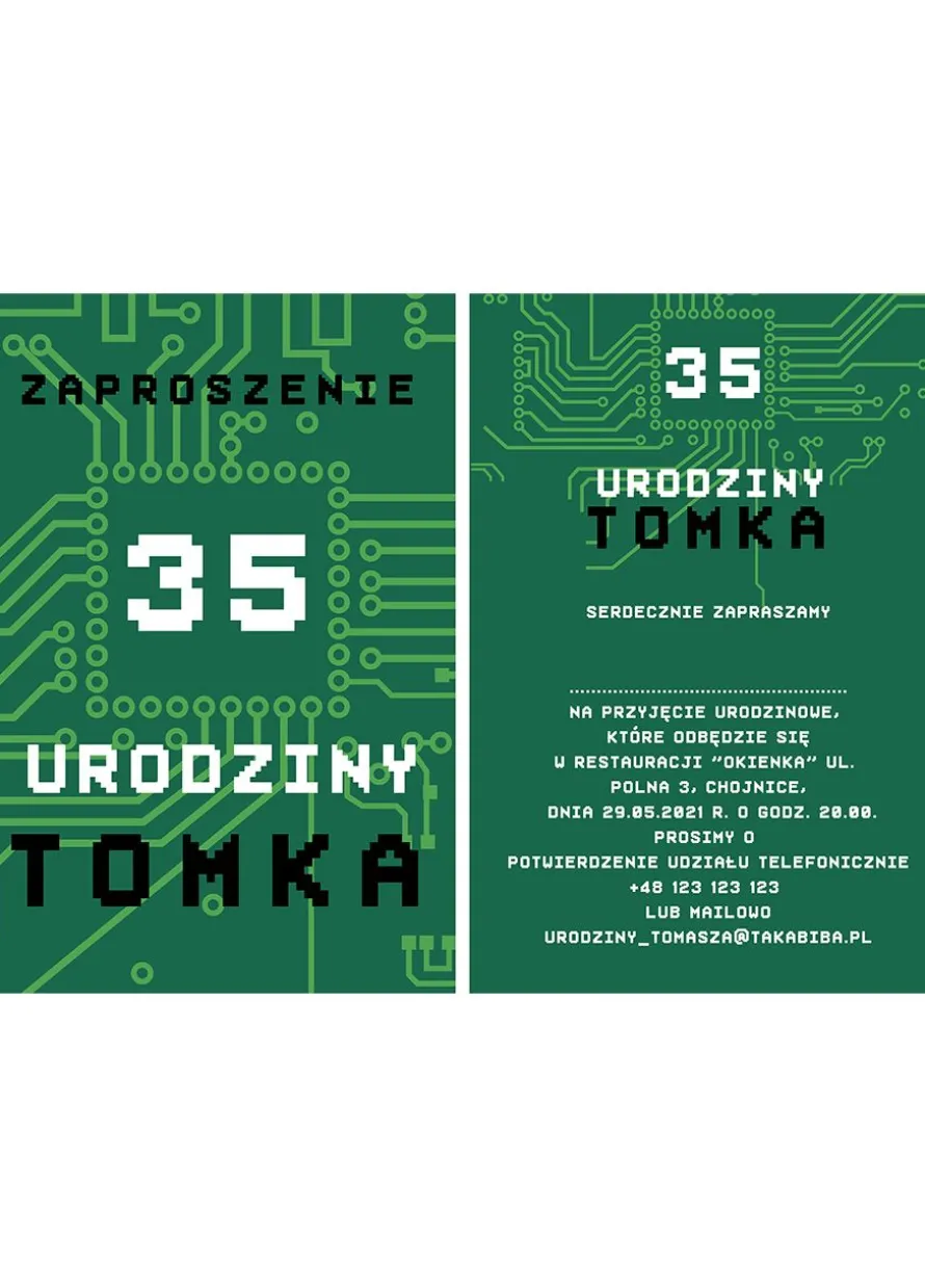 Zaproszenie na urodziny INFORMATYKA