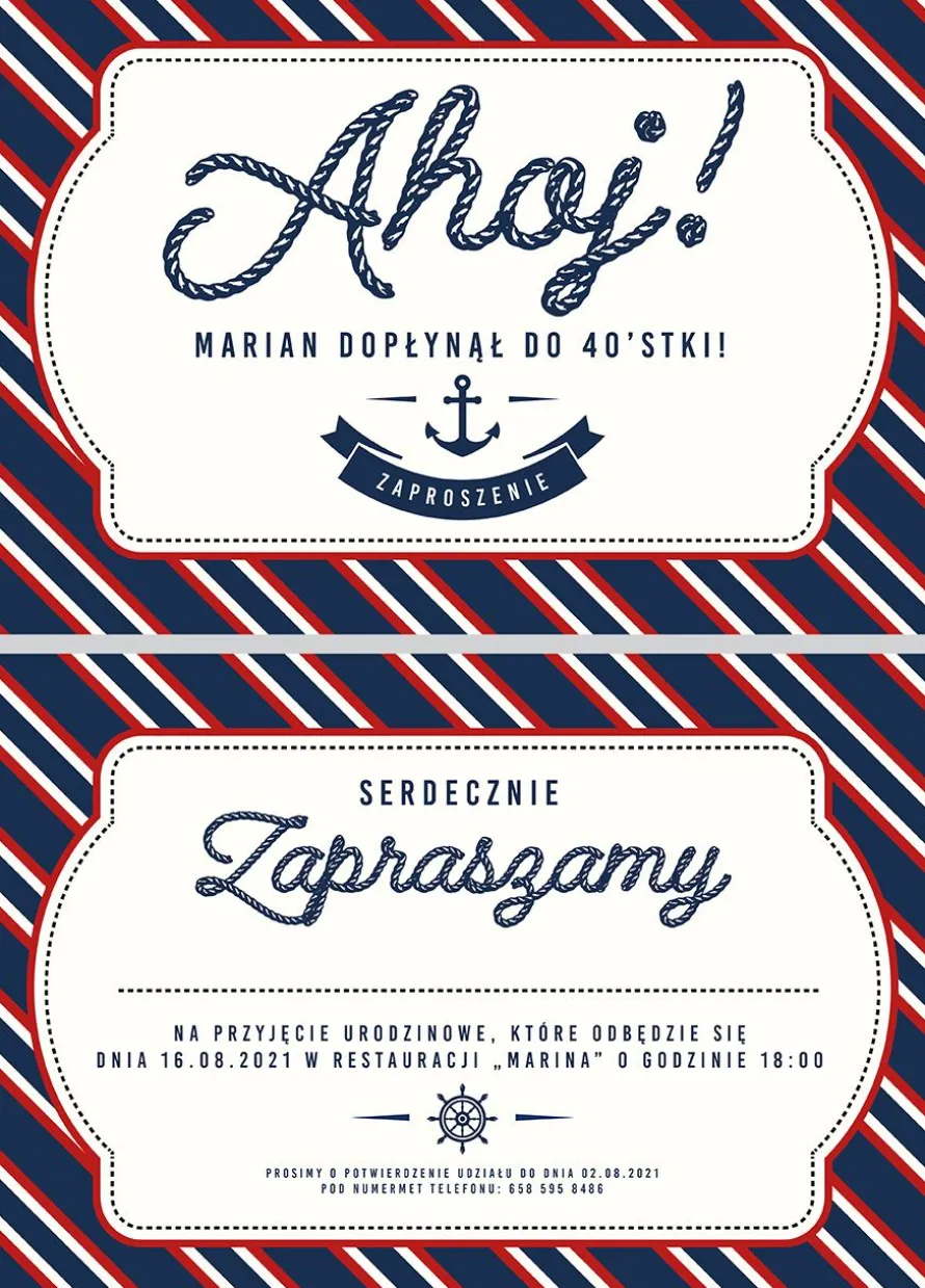 Zaproszenie w stylu marynarskim AHOJ