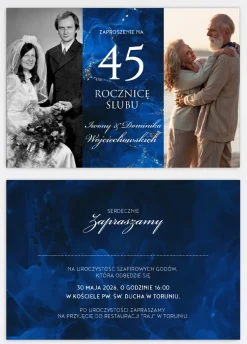 Zaproszenie ze zdjęciem SZAFIROWA ROCZNICA ŚLUBU