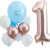 Zestaw balonów na roczek BLUE AND ROSE GOLD (10szt.)