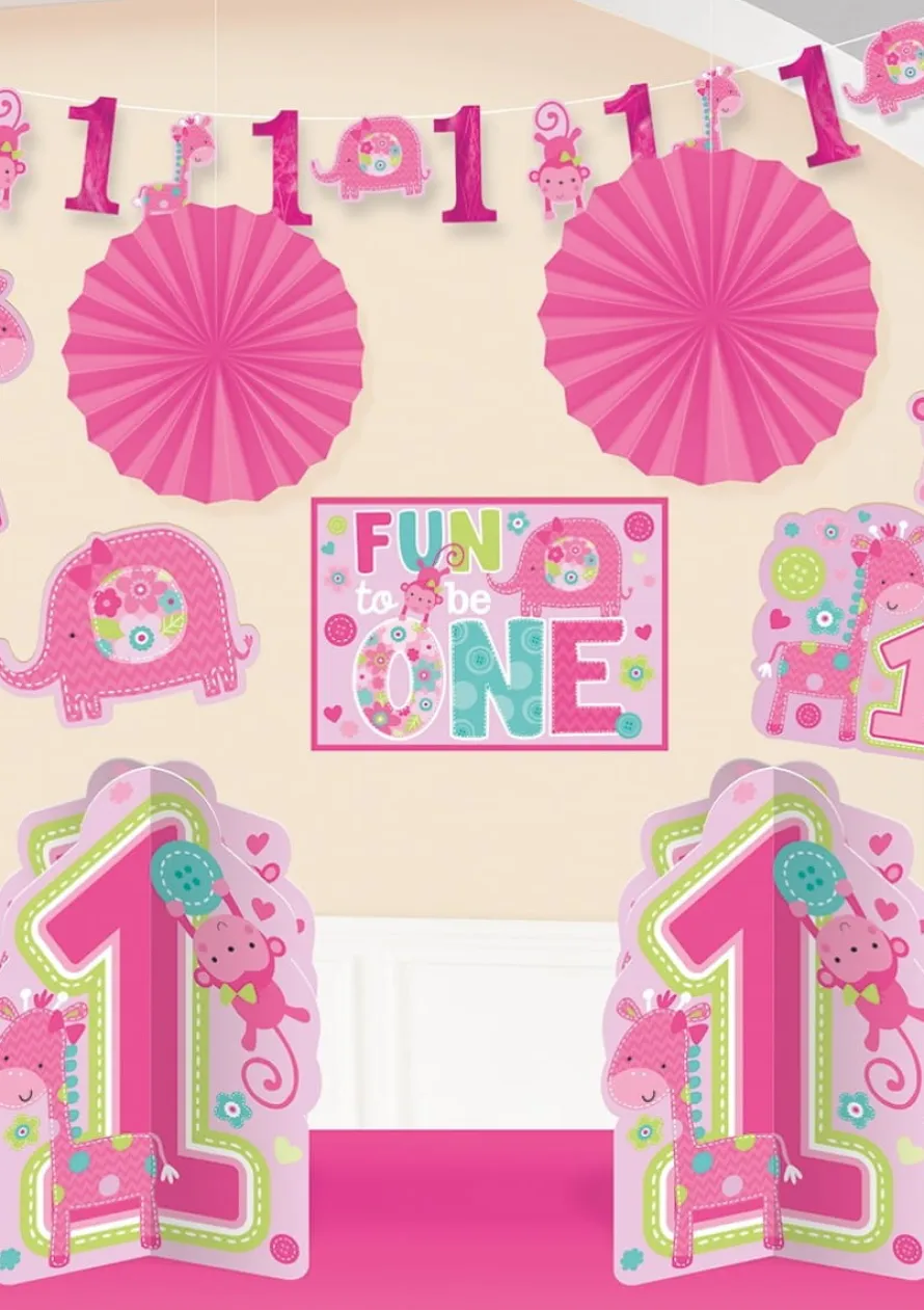 Zestaw dekoracji na roczek dziewczynki FUN TO BE ONE (10szt.)