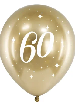 Złote BALONY NA 60 URODZINY chromowane 30 cm (6szt.)