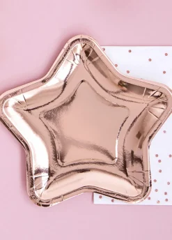 Złote talerzyki jednorazowe GWIAZDKA różowe złoto 18cm (6szt.)